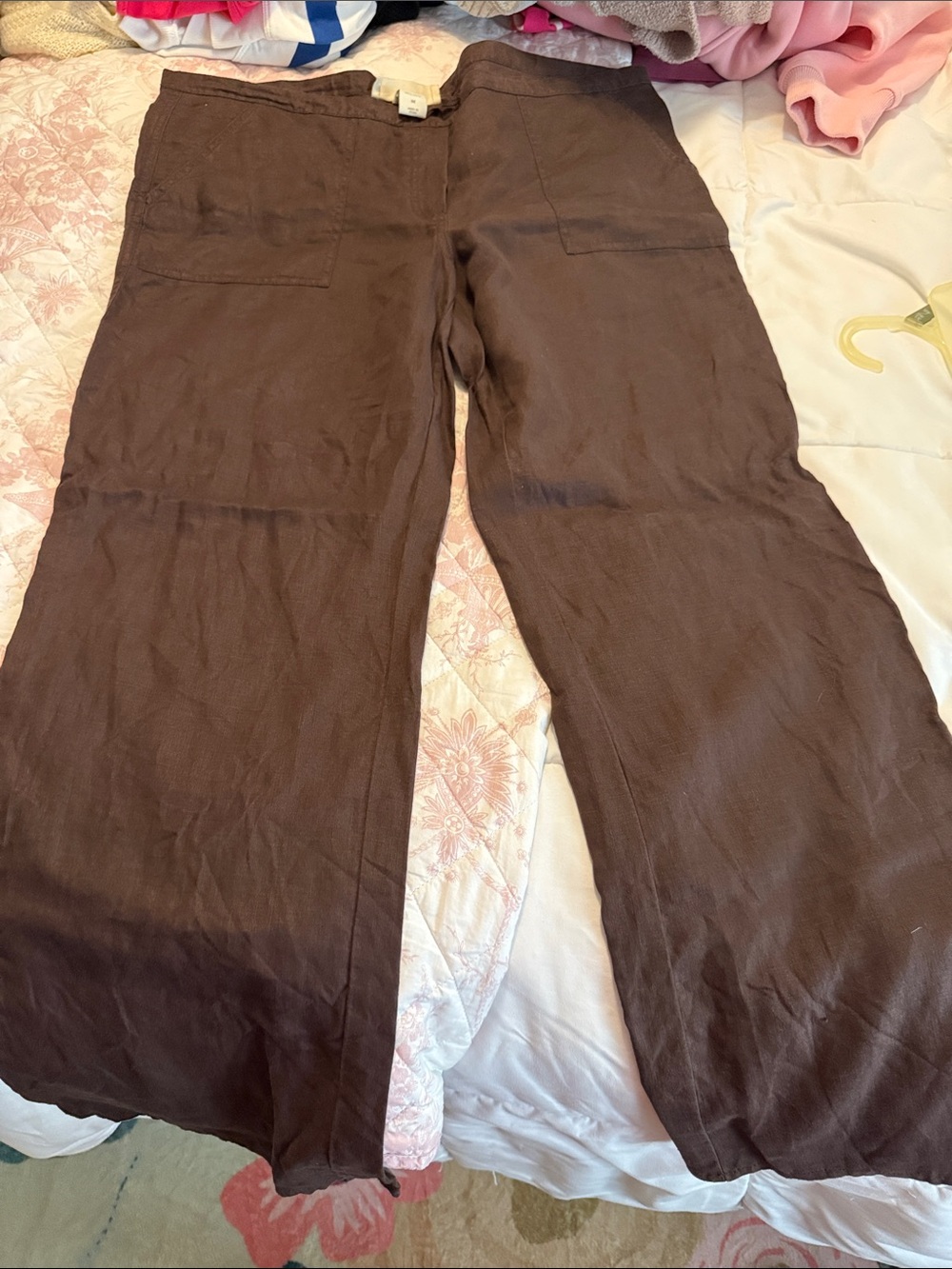 LONDONJEAN Dark Brown Wide-Leg Linen-Blend Pants